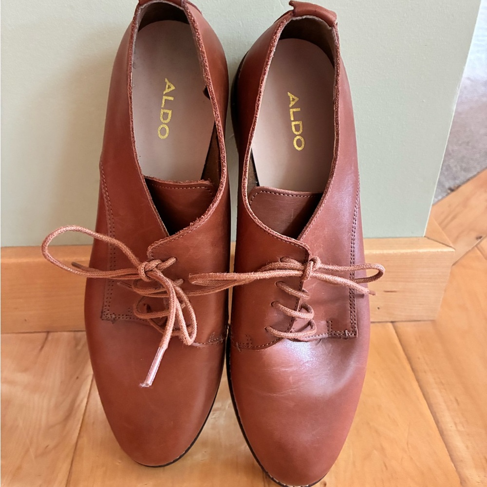 Aldo Women’s Cognac Brown Leather Derby Oxfords